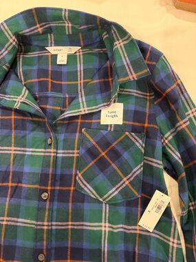 Old Navy Green, Blue & Orange Plaid Button-Up Tunic